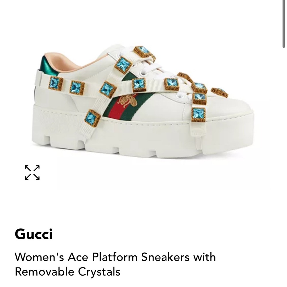 Gucci ace embroidered platform sneakers with removable crystal bands